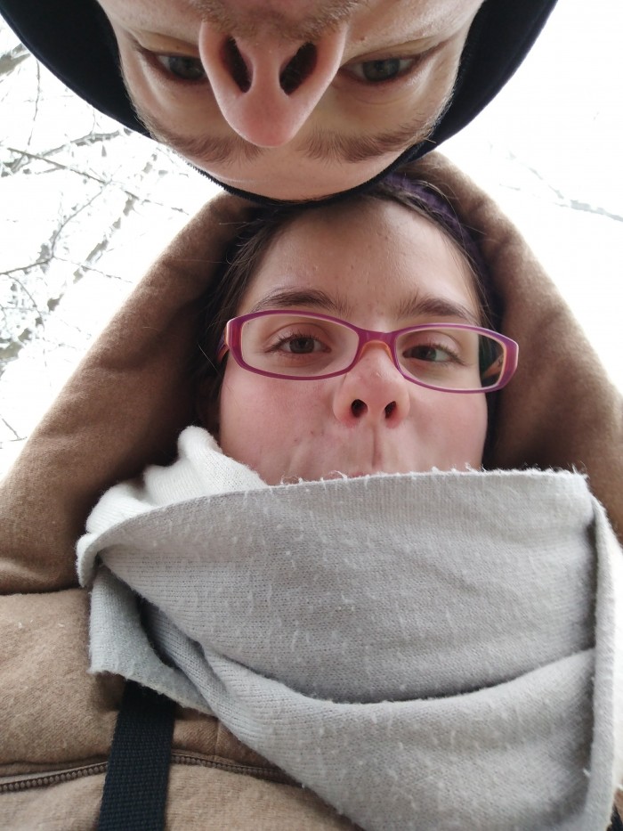 Goofy picture of us all bundled up against the cold